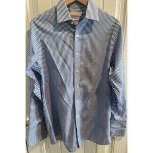 Michael Kors Men’s Slim Fit Non-Iron Dress Shirt Blue Striped Size 15 32/33